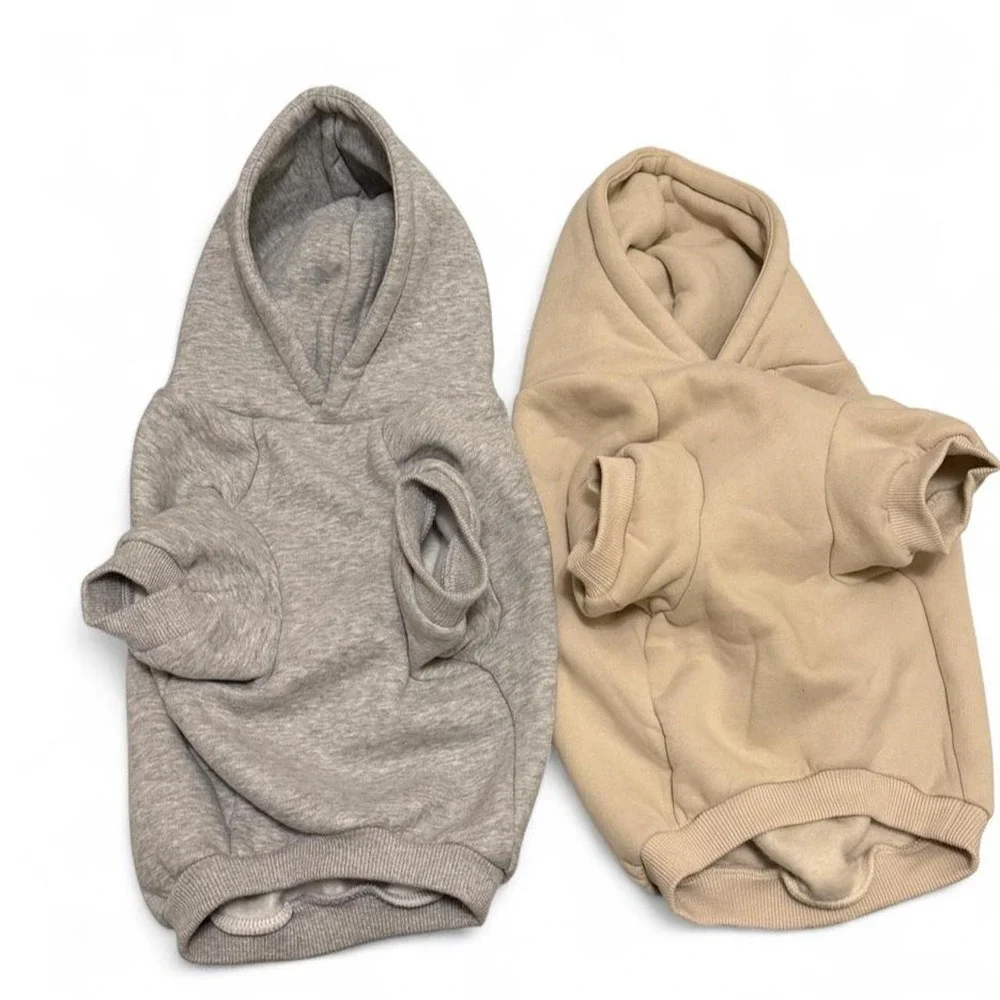 Comfrt Dog Hoodie 2-Pack Heather Grey Sand Beige Size Large Pet Sweatshirt